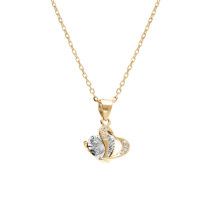 COLLIER VERMEIL PENDENTIF DOUBLE COEUR OXYDE BLANCS  40+3CM