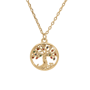 COLLIER VERMEIL PENDENTIF ARBRE DE VIE RÉSINE MULTI COULEURS 40+4CM