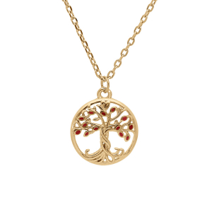 COLLIER VERMEIL PENDENTIF ARBRE DE VIE RÉSINE ROUGE 40+4CM