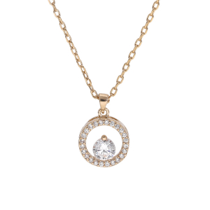 COLLIER VERMEIL PENDENTIF RONDELLE OXYDES BLANCS SERTIS ET 1 OXYDE BLANC SERTI 40+5CM