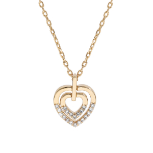 COLLIER VERMEIL PENDENTIF COEUR OXYDES BLANCS SERTIS 40+5CM