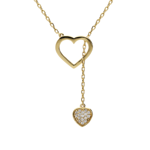 COLLIER VERMEIL COEUR ÉVIDÉ ET PAMPILLE COEUR OXYDES BLANCS SERTIS 41+3CM