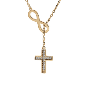COLLIER VERMEIL INFINI ET CROIX OXYDES BLANCS SERTIS 41+3CM
