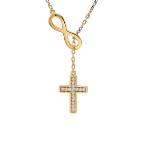 COLLIER VERMEIL INFINI ET CROIX OXYDES BLANCS SERTIS 41+3CM