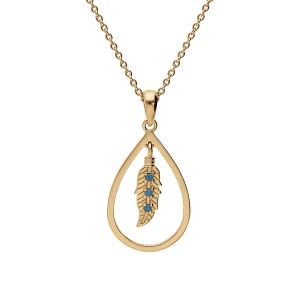 COLLIER VERMEIL GOUTTE EVIDÉE AVEC PLUME ET OXYDE BLEU 42+3CM