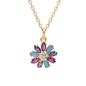 COLLIER VERMEIL PENDENTIF FLEUR OXYDES MULTI COULEURS 42+3CM