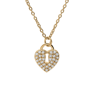 COLLIER VERMEIL CADENAS COEUR PAVÉ OXYDES BLANCS 42+3CM