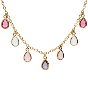 COLLIER VERMEIL PAMPILLES FORME GOUTTE OXYDES MULTI COULEURS 36+6CM