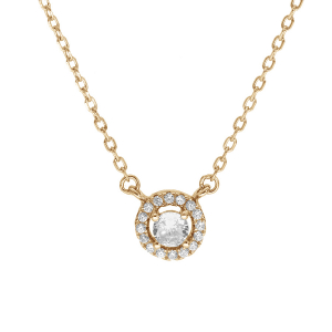 COLLIER VERMEIL PENDENTIF CERCLE OXYDES BLANCS SERTIS ET AU CENTRE 1 OXYDE BLANCS SERTIS 40+5CM