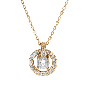 COLLIER VERMEIL PENDENTIF RONDELLE OXYDES BLANCS SERTIS ET 1 OXYDE BLANC SERTI 40+5CM