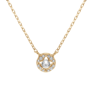 COLLIER VERMEIL PENDENTIF ROND OXYDES BLANCS SERTIS 40+5CM