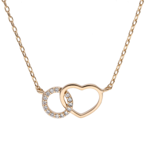 COLLIER VERMEIL CERCLE OXYDES BLANCS SERTIS ENTRELACÉ AVEC COEUR LISSE 40+5CM