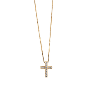COLLIER VERMEIL PENDENTIF PETITE CROIX PIERRES BLANCHES 42+3CM