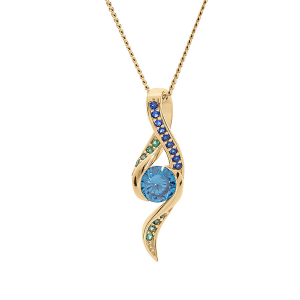 COLLIER VERMEIL PENDANTIF 2 RAILS OXYDES BLEUS ET VERTS ET OXYDE CENTARLE BLEU 42+3CM