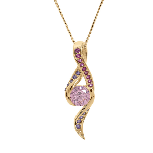 COLLIER VERMEIL PENDENTIF 2 RAILS OXYDES ROSE ET VIOLETS ET OXYDE CENTRALE ROSE 42+3CM