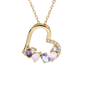 COLLIER VERMEIL PENDENTIF COEUR OXYDES BLANCS ET PASTELS 40+5CM