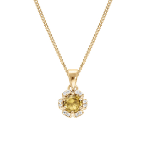 COLLIER VERMEIL PENDENTIF 5MM FLEUR OXYDES COULEUR MIEL ET BLANCS SERTIS 42+3CM