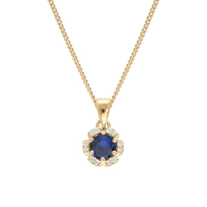 COLLIER VERMEIL PENDENTIF 5MM FLEUR OXYDES BLEU FONCÉ ET BLANCS SERTIS 42+3CM