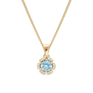 COLLIER VERMEIL PENDENTIF 5MM FLEUR OXYDES BLEU CIEL ET BLANCS SERTIS 42+3CM