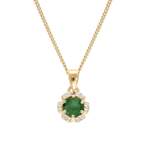 COLLIER VERMEIL PENDENTIF 5MM FLEUR OXYDES VERT FONCÉ ET BLANCS SERTIS 42+3CM