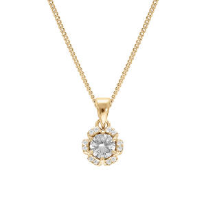 COLLIER VERMEIL PENDENTIF 5MM FLEUR OXYDES BLANCS SERTIS 42+3CM