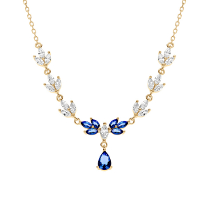 COLLIER VERMEIL OXYDES BLEU ET BLANC 42+3CM