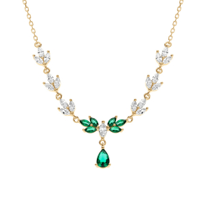 COLLIER VERMEIL OXYDES VERT ET BLANC 42+3CM