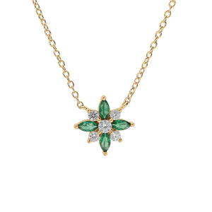 COLLIER VERMEIL FLEUR OXYDES BLANCS ET VERT SERTIS 42+3CM