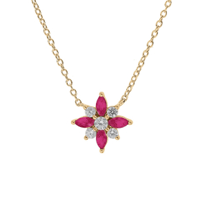 COLLIER VERMEIL FLEUR OXYDES BLANCS ET FUSHIA SERTIS 42+3CM