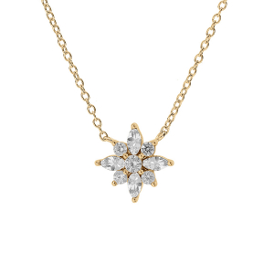 COLLIER VERMEIL FLEUR OXYDES BLANCS SERTIS 42+3CM