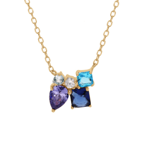 COLLIER VERMEIL 5 OXYDES BLEUS ET BLANC SERTIS 42+3CM