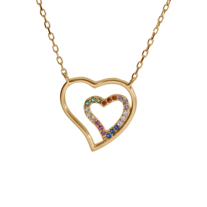COLLIER VERMEIL DOUBLE COEUR OXYDES MULTI COULEURS 40+4CM