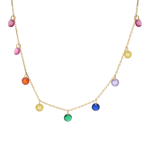 COLLIER VERMEIL GOUTTES PIERRES SYNTHETIQUE MULTI COULEURS 44CM REGLABLE 42 ET 39,5CM