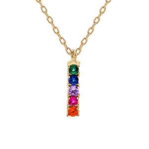 COLLIER VERMEIL PENDENTIF RECTANGULAIRE PIERRES SYNTHETIQUE MULTI COULEURS 44CM REGLABLE 42 ET 40