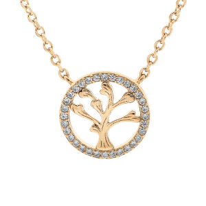 COLLIER VERMEIL ARBRE DE VIE CONTOUR OXYDES BLANCS SERTIS 41+3CM
