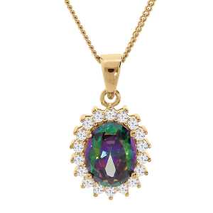 COLLIER VERMEIL PENDENTIF OXYDE MYSTIQUE ARC EN CIEL ET CONTOUR OXYDES BLANCS 42+3CM