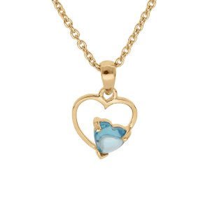 COLLIER VERMEIL PENDENTIF COEUR AVEC 1 OXYDE BLEU CIEL SERTI 42+3CM