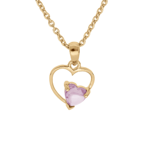 COLLIER VERMEIL PENDENTIF COEUR AVEC 1 OXYDE ROSE SERTI 42+3CM