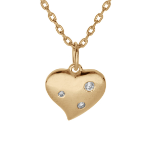 COLLIER VERMEIL PENDENTIF COEUR 3 OXYDES BLANCS SERTIS 42+3CM