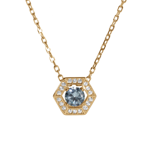 COLLIER VERMEIL PENDENTIF OXYDE BLEU CIEL ET CONTOUR OXYDES BLANCS 42+3CM