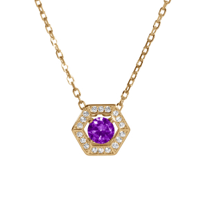 COLLIER VERMEIL PENDENTIF OXYDE VIOLET ET CONTOUR OXYDES BLANCS 42+3CM