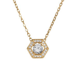 COLLIER VERMEIL PENDENTIF OXYDE BLANC ET CONTOUR OXYDES BLANCS 42+3CM