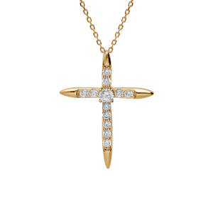 COLLIER VERMEIL PENDENTIF CROIX OXYDES BLANCS SERTIS  25 X 31MM  38+4CM