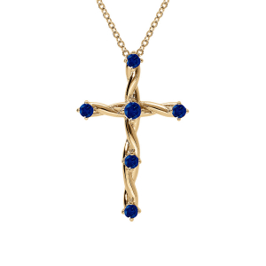 COLLIER VERMEIL PENDENTIF CROIX OXYDES BLEU 41+3CM