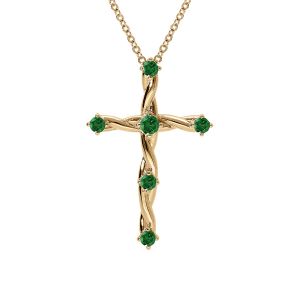 COLLIER VERMEIL PENDENTIF CROIX OXYDES VERTS 41+3CM