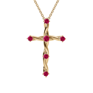 COLLIER VERMEIL PENDENTIF CROIX OXYDES FUSHIA 41+3CM