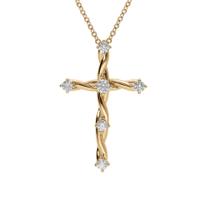 COLLIER VERMEIL PENDENTIF CROIX OXYDES BLANCS  41+3CM