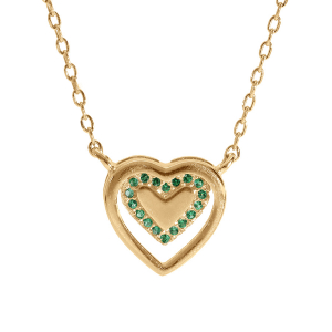 COLLIER VERMEIL PENDENTIF COEUR OXYDES VERTS 40+4CM