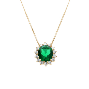 COLLIER VERMEIL PENDENTIF ROYALE  OXYDE VERT (10 MM X 12 MM) 42+3CM