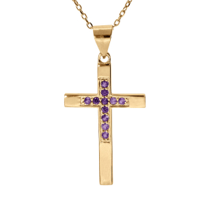 COLLIER VERMEIL PENDENTIF CROIX OXYDES VIOLET 40+4CM